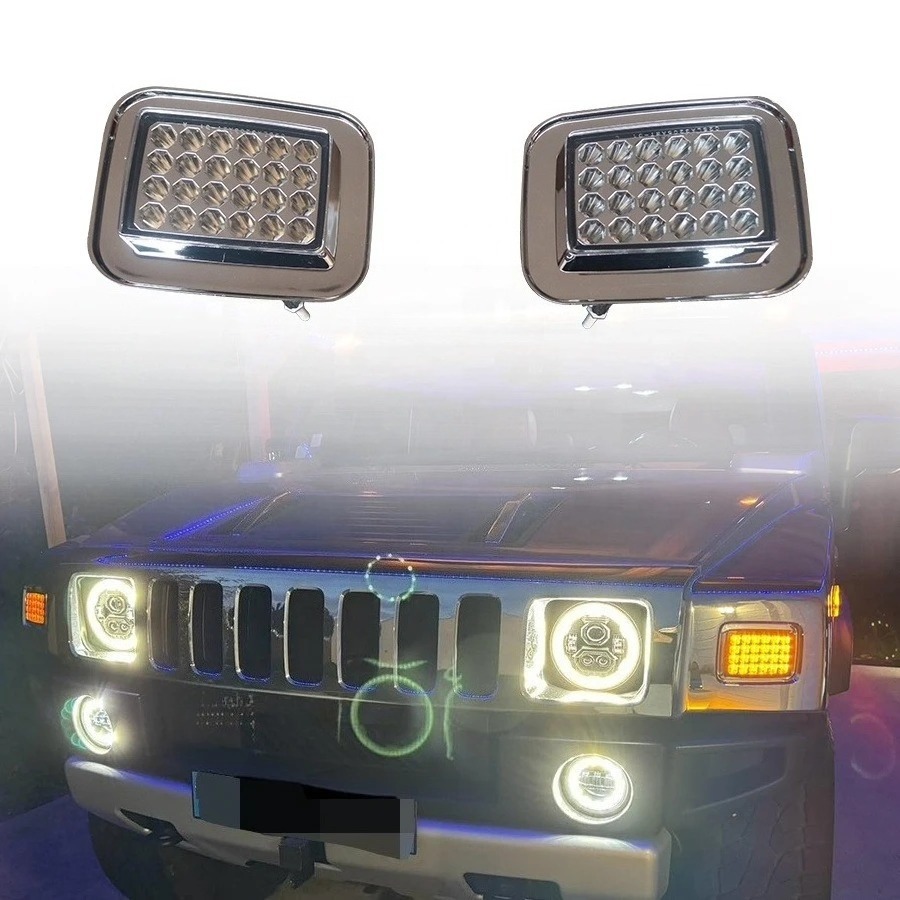 LED Yellow Light Parking Signal Lamp for H2 Front Grille Chrome Turn Signal Fog Lights Accessories PMMA Material 12V